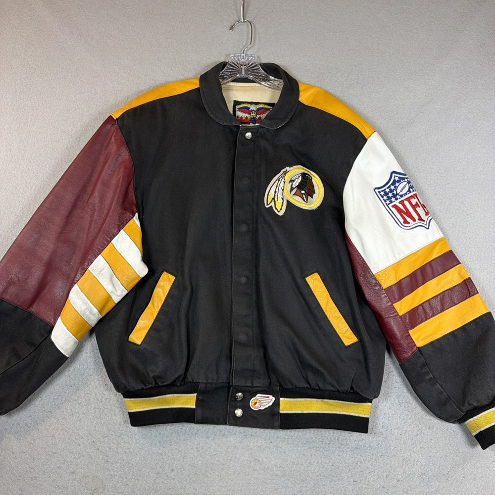 Jeff Hamilton Washington Redskins NFL Leather Jacket Size Large Authentic Black